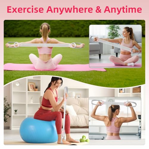 Figure 8 Fitness Resistance Bands with Handles, 20-60lb Adjustable Elastic Excercise Band, Non-Slip Fabric Silicone Bands for Strength Stretch Flexibility Training Arms Back Shoulder Chest Legs - color: Pink