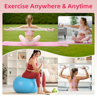 Figure 8 Fitness Resistance Bands with Handles, 20-60lb Adjustable Elastic Excercise Band, Non-Slip Fabric Silicone Bands for Strength Stretch Flexibility Training Arms Back Shoulder Chest Legs - color: Pink