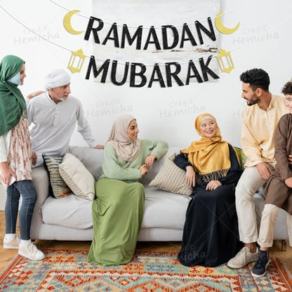 Ramadan Mubarak Banner Black Glitter, Ramadan Party Decorations, Muslim Islam Eid Festival Party Decorations