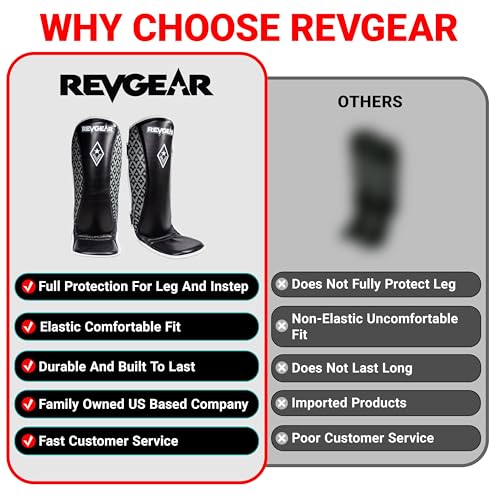 Revgear Superlite Light Weight Leather Shin Guards | for Martial Arts and MMA - color: Black, size: X-Large