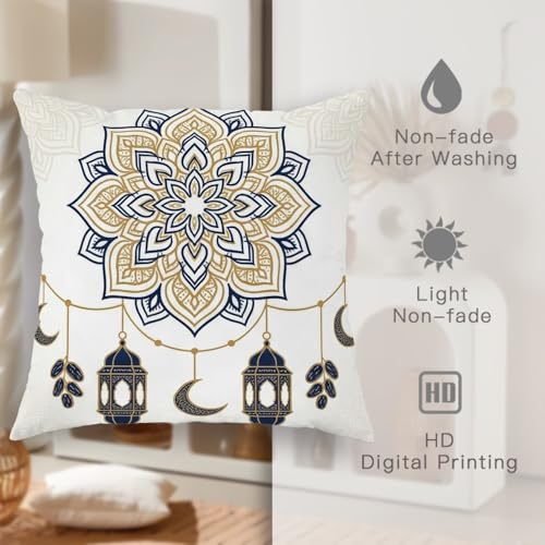 Lantern Throw Pillow Covers Set of 4, Islamic Festive Crescent Star Eid Gold Soft Velvet Washable Decorative Pillow Cases for Living Room Bedroom Loft Office Car Decor 26x26 Inch - size: 26" x 26" (Pack of 4)