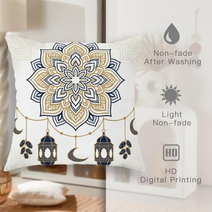 Lantern Throw Pillow Covers Set of 4, Islamic Festive Crescent Star Eid Gold Soft Velvet Washable Pattern Pillow Covers for Home Bedroom Living Room Sofa Couch Decor 20x12 Inch - size: 20" x 12" (Pack of 4)