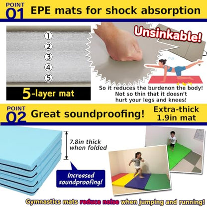 KaRaDaStyle Gymnastics Mat Folding Stretch Mats 71"x31"x2" Exercise Muscle Training Children Play Horizontal Bar Mat Yoga Sports Soundproof Home Use - color: Red/4-fold