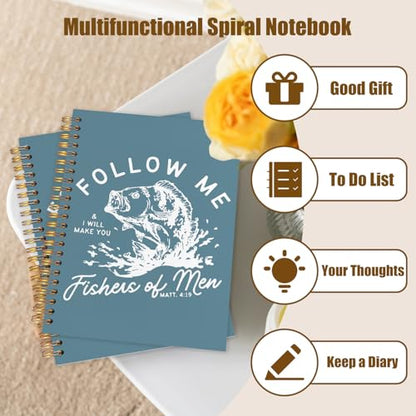 WUCHJ Lake Blue Retro Fish Christian Notebook, Matthew 4:19 Bible Verse Journal, Religious Scripture Spiral Notebook Journal for Note Taking, Christian Faith Based Gifts for Women Men, 5.5x8.3 Inch - color: lake blue fish follow me
