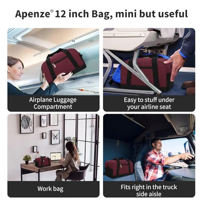 Small Gym Bag Carry On Bag - 12 in Mini Duffle Bag Lightweight for Overnight Travel - Wine Red - color: Wine Red, size: 12inch