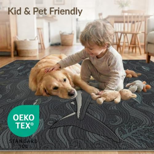 4'x6' Washable Graphic Fish Accent Rug, Charcoal Grey Non-Shedding Small Carpet Pet Friendly & Non-Slip for Playroom, Bedroom, Reading Nook | Ref:2068054 - color: Grey/Pattern 19, size: 4' x 6' (Rectangular)