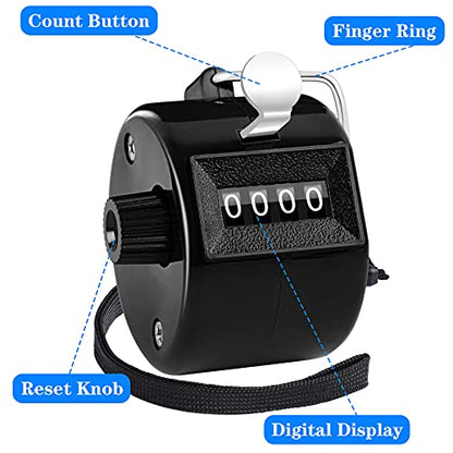 FEBSNOW Handheld Tally Counter Clicker 4 Digital Number Click Counter for School Event Golf Sports Office Stadium - color: Two Black