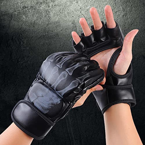 MMA Boxing Gloves, Lightweight Breathable Protector Half Mitts for Adults Men Women Punching Heavy Bag Karate Fighting Grappling, Hand Black