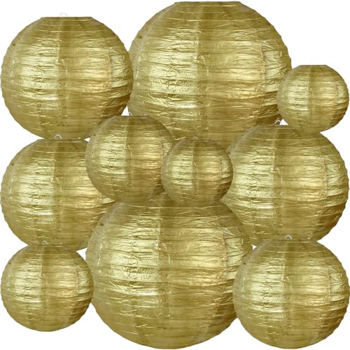 BEISHIDA Gold Round Paper Lanterns Decorative Hanging Chinese Japanese Paper Lanterns Lamp for Christmas New Years Birthday Wedding Baby Bridal Shower Home Decor Party Decoration（10 Packs） - color: Gold, size: 4、6、8、10、12 Inch