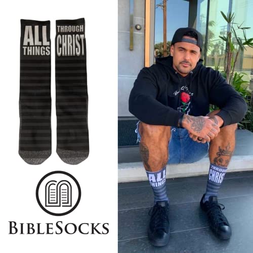 Men's – Christian Crew Socks for Men with Scripture | Moisture-Wicking | Easter Gift Idea - color: Philippians 4:13