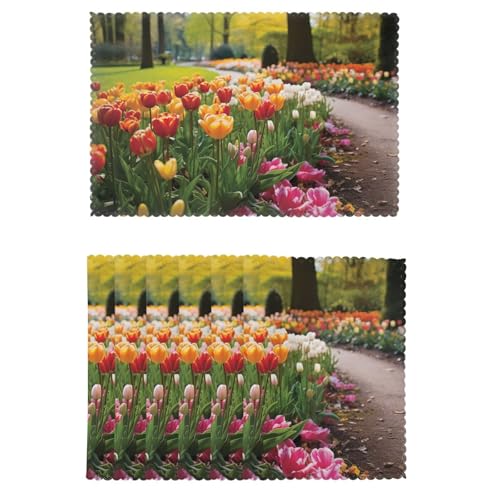 Placemat Set of 6 One Size Place Mats Heat Resistant Table Mats Colorful Flowers and Trees Place Mat Non-Slip Placemats for Kitchen Desktop Protection Mat for Dining Table - color: Colorful Flowers and Trees