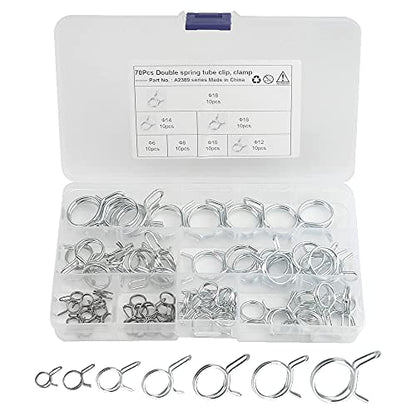 WMYCONGCONG 70 PCS Double Wire Fuel Line Hose Tube Spring Clips Clamp Assortment Kit Irrigation Hose Clamp for Motorcycle ATV, 6-18mm