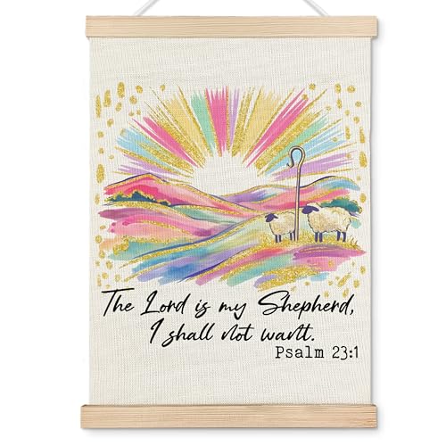 OHDCE Christian the Lord Is My Shepherd Wall Art Poster Hanger Frame, Psalm 23:1 Colorful Bible Verse Canvas Wall Prints Artwork for Girls Bedroom Prayer Room Home Decor, 12x16 Inch - color: Christian the Lord Is My Shepherd