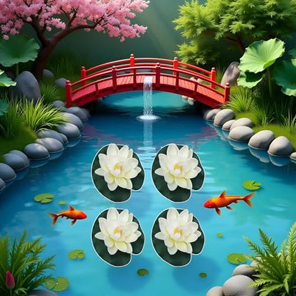 4 Pcs Artificial Floating Foam Lotus Flower with Water Lilys Pad Ornanments,Lifelikes Fake Lotus Flowers for Patio Pond Pool Fish Tank Aquarium Home Garden Special Decoration Outdoor Décor