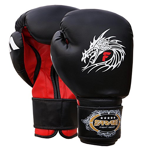 Farabi Pro Fighter Boxing Gloves Sparring Gym Bag Punching Focus Pad Mitts - color: Black Dragon, size: 14Oz