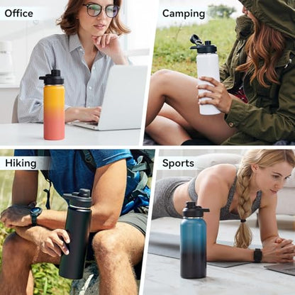 Fijinhom Insulated Water Bottle with Handle, 304 Stainless Steel Water Bottles with Wide Mouth, Double Wall Vacuum Sports Water Bottle, BPA Free, Keep Cold and Hot, 24 Ounces, Black | with Handle - color: Black, size: 24 Ounces