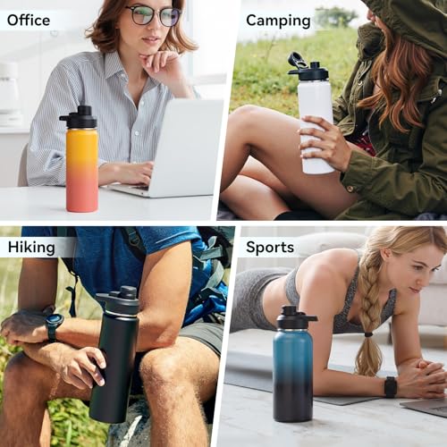 Fijinhom Insulated Water Bottle with Handle, 304 Stainless Steel Water Bottles with Wide Mouth, Double Wall Vacuum Sports Water Bottle, BPA Free, Keep Cold and Hot, 24 Ounces, Blue&Black - color: Blue/Black, size: 24 Ounces