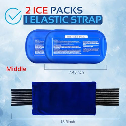 Ice Packs for Injuries Reusable (3-Piece Set) – Hot and Cold Ice Packs for Knee, Reusable Gel Wraps Support, Adjustable Ice Pack Pain Relief for Shoulders, Back Joints Muscles, Knees, Arms and Legs - size: 3 Piece Set - Regular, style: Light Blue