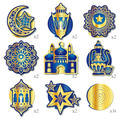 30Pcs Ramadan Mubarak Hanging Swirls- Blue and Gold Ceiling Swirls Hanging Streames for Eid Ceiling Whirl Birthday Baby Shower Party Decorations