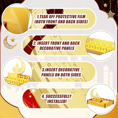 DoubleFill 3 Sets Ramadan Serving Tray Gold Eid Mubarak Holder Al-fitr Home Decoration for Moon Star Tray Gold Container for Home Islamic Muslim Party Tableware Kitchen Dessert Food Storage(Novetly) - style: Novetly