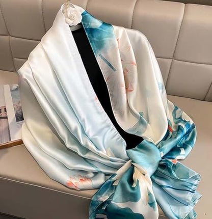 Xyueanlo Scarfs for Women Lightweight Scarves Fashion Print Floral Pattern Head Scarf Wraps Shawls - color: Flower White Blue