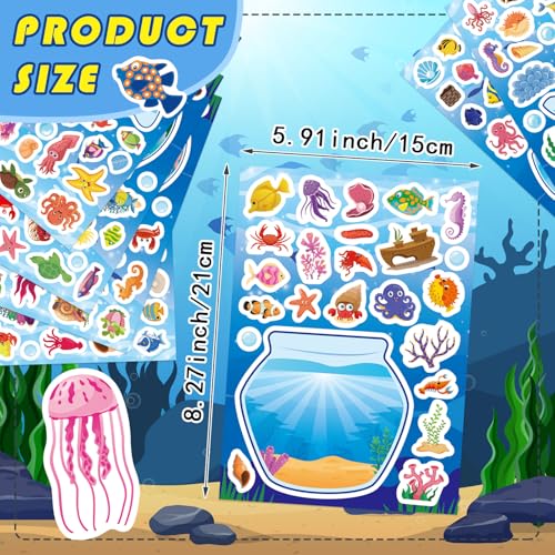 Ocean Stickers for Kids, Sea Animal Aquarium Scene Under The Sea Fish Tank | 24 Sheets Make Your Own Sea Fish Tank Stickers, Classroom Activities Ocean Sea Party Favors,Summer Gift - style: Under The Sea Fish Tank