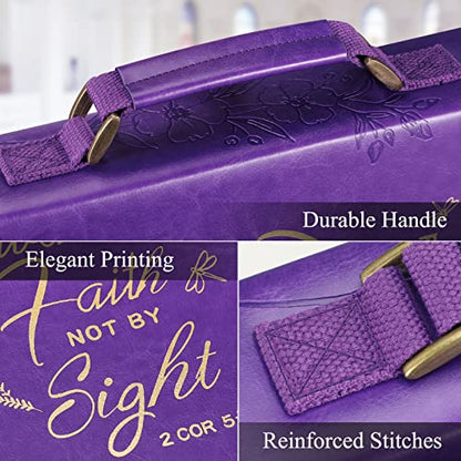 FINPAC Large Classic Bible Cover Vegan Leather Carrying Book Case Church Bag Bible Protective with Handle, Gift for Women, Mother, Friends, Purple - color: Deep Purple