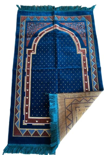 Islamic Prayer Rugs, Muslim Prayer Mats, Velvet Sajjadah, Janamaz, Islamic Gifts (Blue) - color: Blue