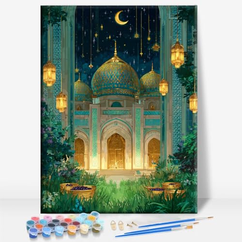 Aeontinity Ramadan Kareem EID Islamic Islam Framed Canvas DIY Paint by Numbers Kit Bar Cafe Cave Home Room Wall Bathroom Porch Patio Decor Gift, 16 x 12 Inch - color: RAMADAN KAREEM EID ISLAMIC