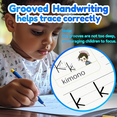 4 Magic Tracing Practice Books – Grooved Handwriting French Copybooks for Kids, Reusable Writing Practice Workbooks Without Tears, Disappearing Ink for Toddlers Preschool Learn (French) - color: French