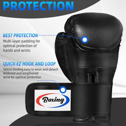 Boxing Gloves for Men Women, Training Sparring Boxing Gloves, Heavy Punching Bag Workout Gloves for Boxing Kickboxing Muay Thai Mixed Martial Arts MMA Training - color: Black