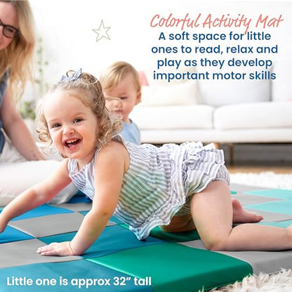 ECR4Kids SoftZone Patchwork Activity Folding Play Mat, 58in Square, Baby Essentials, Contemporary - color: Contemporary