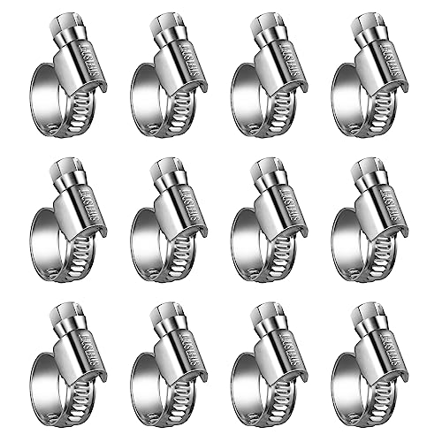 Non-Slip Stainless Steel Worm Gear Hose Clamps 3/8 to 5/8"(10-16mm) | SAE Size 4, 5/16"Hex Head, Soft Hose Protection, Adjustable for Automotive, Fuel Line, Garden, Heater, Radiator, 12Pack - size: SAE#4(3/8 To 5/8)