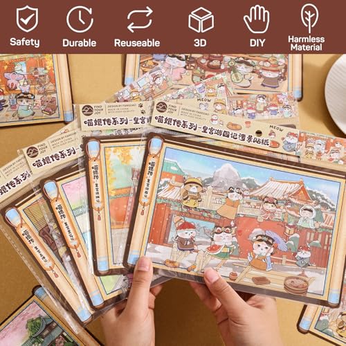 Girls 3D Miniature Scene Stickers,4 Sets Cat's Legend of Zhen Huan DIY House Stickers for A Visit to the Royal Palace,3D Sticker Scenes for Adult Kids Relief Stress Pass The Time - style: The Legend of Miao Huan