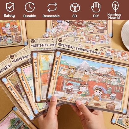 Girls 3D Miniature Scene Stickers,4 Sets Cat's Legend of Zhen Huan DIY House Stickers for A Visit to the Royal Palace,3D Sticker Scenes for Adult Kids Relief Stress Pass The Time - style: The Legend of Miao Huan