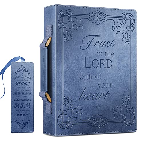 FINPAC Large Classic Bible Cover Vegan Leather Carrying Book Case Church Bag Bible Protective with Handle, Gift for Men, Women, Father, Mother, Friends, Blue - color: Blue