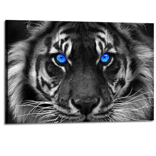 Tiger Wall Art Tigers Blue Eyes Picture Canvas Printed Animal Wall Decor Black and White Tigers Paintings 3 Piece Posters Framed for Home Bedroom Ready to Hang(36''Wx24''H) - color: Artwork-01, size: 36L" x 24W"