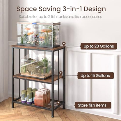 10-20 Gallon Fish Tank Stand, 3-Tier Metal 20 Gallon Aquarium Stand Heavy Duty 5-10 Gallon Reptile Stand with Adjustable Storage Shelf for Breeder/Turtle/Terrarium Tank-24.8" L*11.8" W*30.7" H