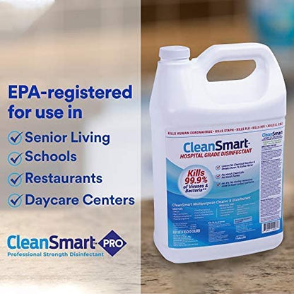 CleanSmart Hospital Disinfectant, Kills 99.9% of Viruses and Bacteria, Hypochlorous Acid Technology, EPA Registered, 4 Gallons (HOCL) - size: 128 Fl Oz (Pack of 4)
