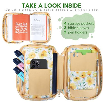 Quilted Bible Case for 6.5 X 9.5 inch Books, Bible Carrying Case for Women, Yellow Bible Cover - color: Yellow