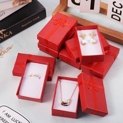 Sparkeads 12 Pcs 3.25 x 2.13 x 0.96 Inches FireBrick Prezzie Boxes With Ribbon Bow Jewelry Cardboard Box Small Boxes Storage Jewelry Box for Bracelets Ring Earring Necklace