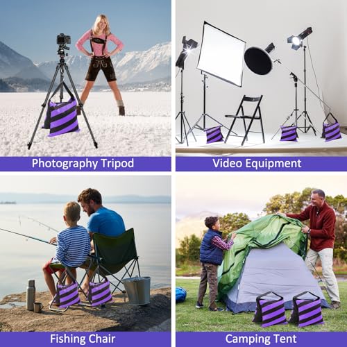 4 Packs Purple Sandbag Weight Bags for Light Photography Video Equipment | Heavy Duty Saddlebags for Backdrop Stand, Photo Tripod, Canopy, Pop up Tent, Umbrella Base, Fishing Chair, Picnic Table - color: Purple