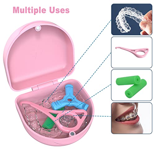 Retainer Case Denture Case: BVN Orthodontic Dental Case, Slim Braces Case, Mouth Guard Case, Denture Box, Teeth Aligner Case, Night Guard Case Container Storage Holder Pink - color: Pink