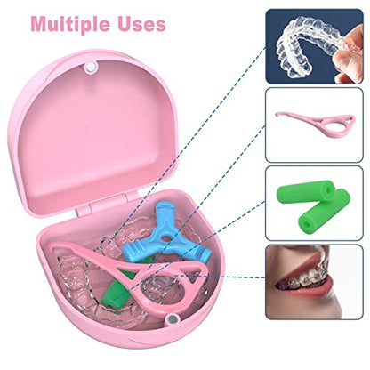 Retainer Case Denture Case: BVN Orthodontic Dental Case, Slim Braces Case, Mouth Guard Case, Denture Box, Teeth Aligner Case, Night Guard Case Container Storage Holder Pink - color: Pink