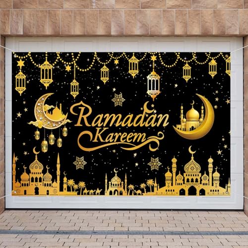 Ramadan Banner Backdrop 71x43inch Ramadan Decorations, Ramada n Decor for Home Office, Islamic Festival Party Supplies with Traditional Moon Star