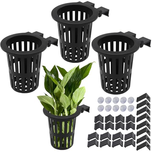 4-Pack Aquarium Plant Holders with 3-Size Hooks and Suction Cups | Three Extension Hook Sizes, Strong Suction Cup Mounting, Ideal for Fish Tanks, Aquaponics and Aquatic Plant Cultivation