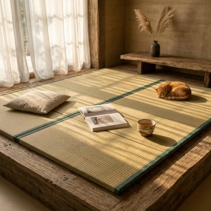 MustMat Japanese Floor Mattress Foldable Tatami Mats Folding Tatami Futon Mattress Rush Grass Floor Bed 35.4"x78.7"x1.2"(2 piece Set) - size: 2 piece set