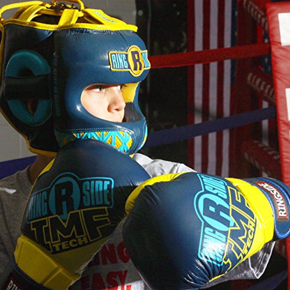 Ringside Youth Deluxe Face Saver Boxing Muy Thai MMA Sparring Head Protection Kids Headgear - color: Navy/Yellow, size: Large