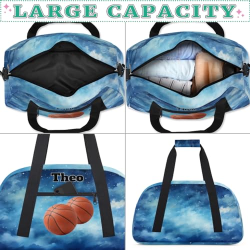 Personalized Basketball Sports Bag, Watercolor Blue Galaxy Starry Sky | Personalized Named Practice Travel Overnight Training Bag - color: Color 16