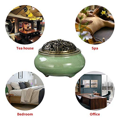 Miupoo Stick Incense Burner and Cone Incense Holder with Brass Incense Stick Holder Ceramic Ash Catcher (Light Green) - color: Light Green
